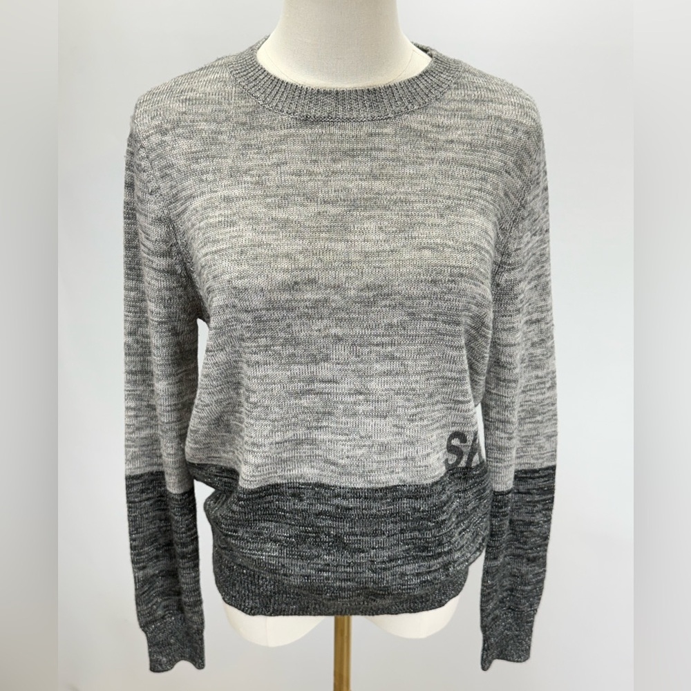 SI-IAE Women's Charcoal and Light Gray crew neck ski sweater size M